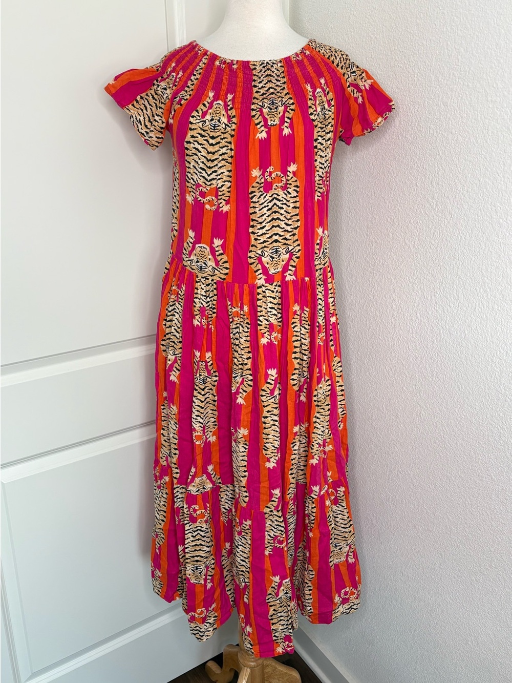 Guadalupe Maxi Dress Tiger Print Resort Boho Cotton Colorful Women Sz Medium